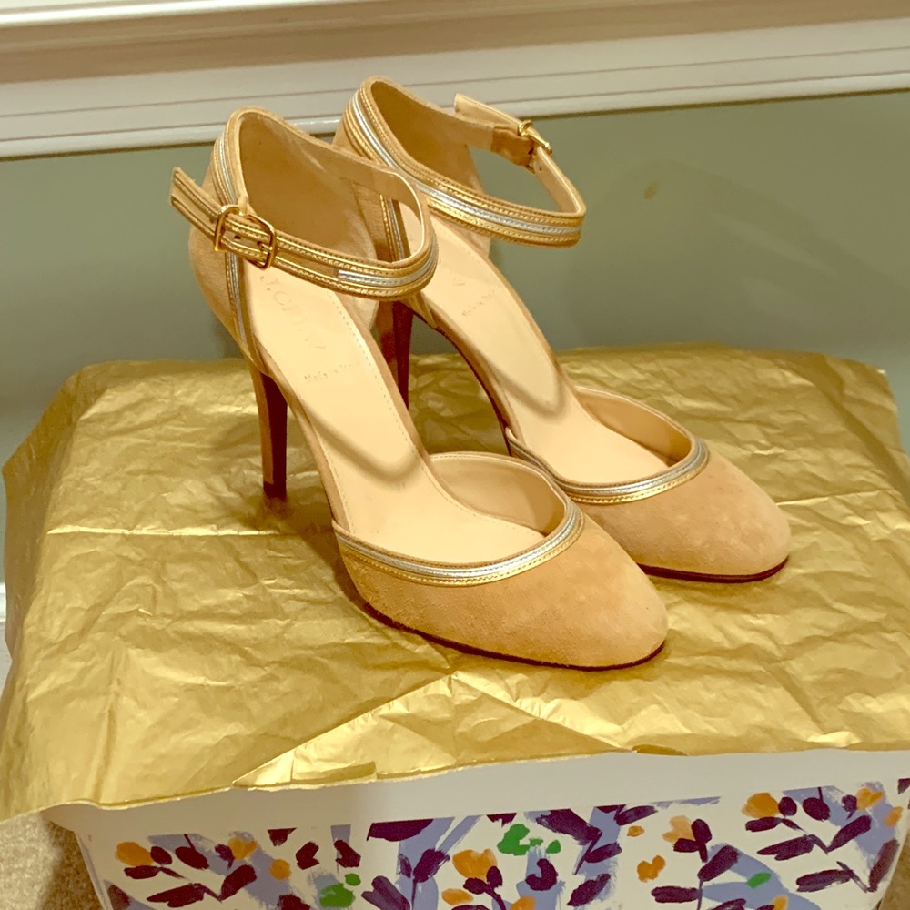 J.Crew Ava Metallic trim Suede heels size8.5